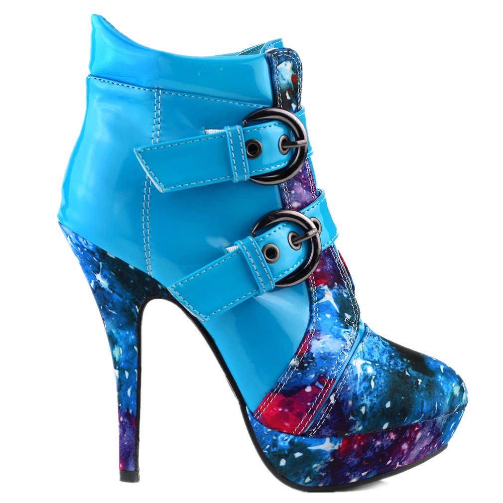 SHOW STORY Punk Buckle Night Sky High Heel Stiletto Platform Ankle Boots for Women - Gothic Fashion, Clubwear & Night Out Outfits (Style LF30301)
