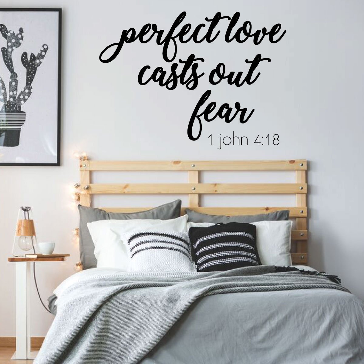 Bible Verse Wall Decal - 'Perfect Love Casts Out Fear' Scripture Vinyl Sticker - Religious Home & Bedroom Decor for Christian Faith - Ideal for Church, Nursery, or Prayer Room Inspiration