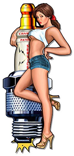 Steve McDonald Spark Plug Girl Vintage Sign - Made in USA with Heavy Gauge Steel - Perfect for Garage Decor, Man Cave Wall Art & Automotive Enthusiast Gifts