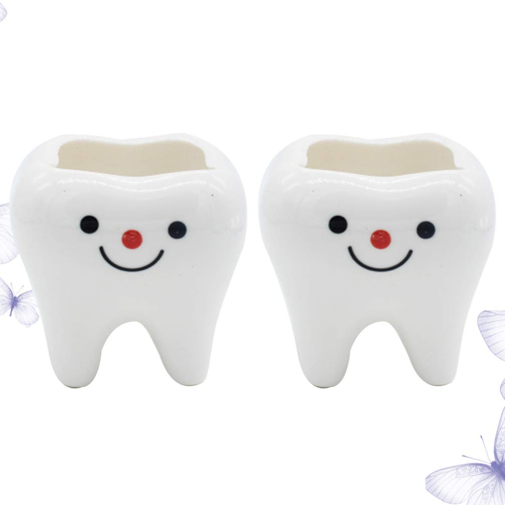 Garneck Ceramic Tooth Planter Pots - Set of 2, Creative Tooth-Shaped Flower Pots for Succulents, Cacti & Small Plants - Unique Home & Office Decor for Desks, Windowsills & Gifts