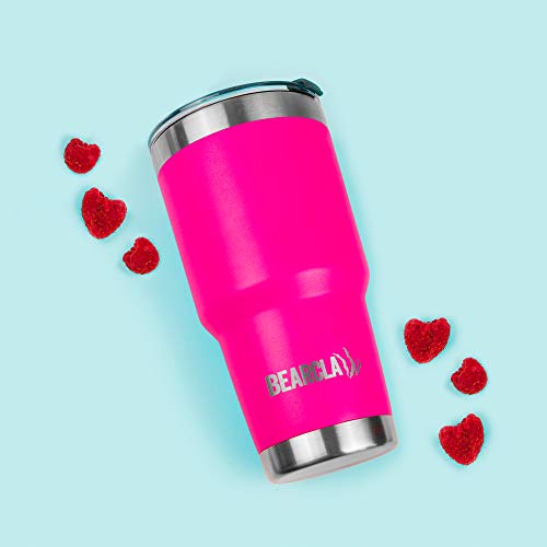 MalloMe BEARCLAW 30oz Insulated Stainless Steel Tumbler with Handle & Straw - Leakproof Travel Coffee Mug for Hot & Cold Drinks - Reusable Water Cup with 2 Lids, Brush & Straw - Perfect for Office, Gym, Camping & Outdoor Activities - Cupcake Pink