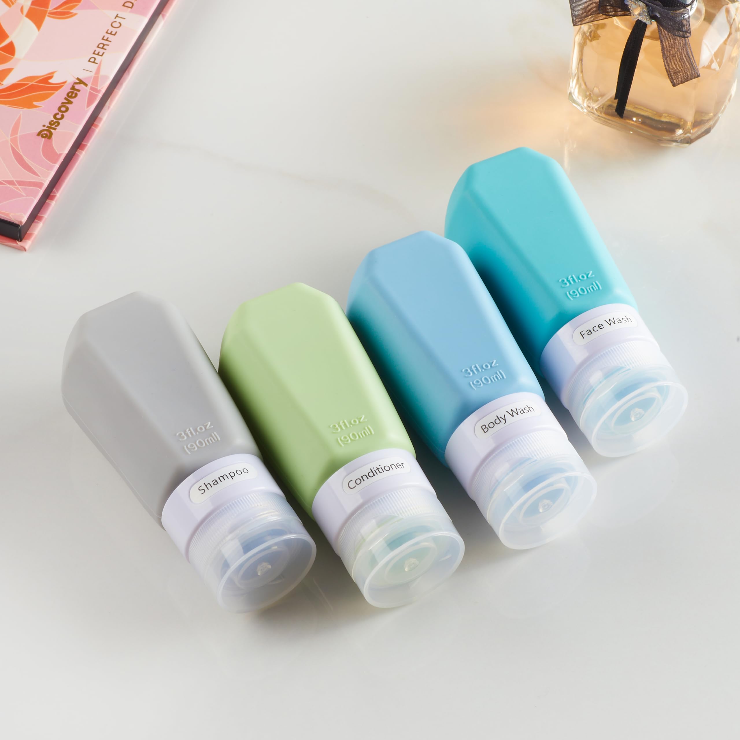 INSFIT TSA Approved 3oz Travel Bottles Set - BPA Free Leak Proof Refillable Toiletry Containers for Shampoo & Conditioner with Labels | Perfect for Air Travel, Gym & Vacation Essentials