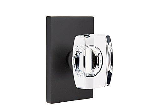 Emtek Privacy Set - Modern Rectangle Rosette & Windsor Crystal Knob in Oil Rubbed Bronze | Elegant Door Hardware for Bedrooms, Bathrooms & Private Spaces