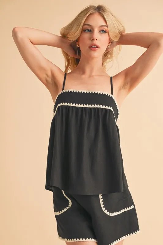 Aemi+Co Bali Rickrack Trim Cami Top - Stylish Bohemian Women's Fashion for Summer, Beach & Festival Outfits