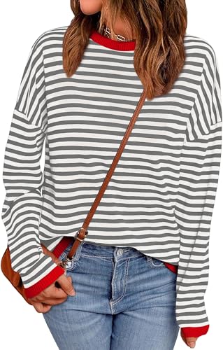 Grey White Striped With Red