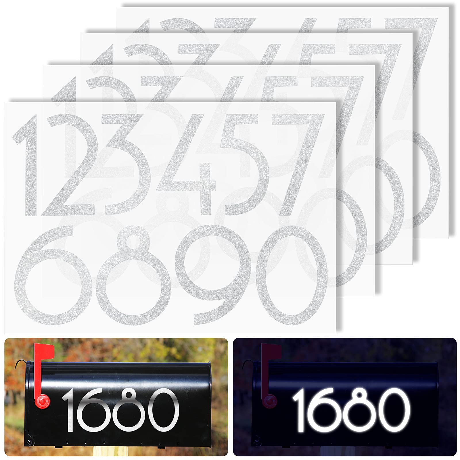 Reflective Mailbox Numbers Stickers 0-9 - 4 Sets Waterproof Vinyl Self-Adhesive Address Decals for Outdoor Use - Fade-Resistant, Durable 2.7 inch Silver Numbers - Perfect for Mailboxes, Houses, Cars, Offices & Signs (Classic Style Die-Cut Design)