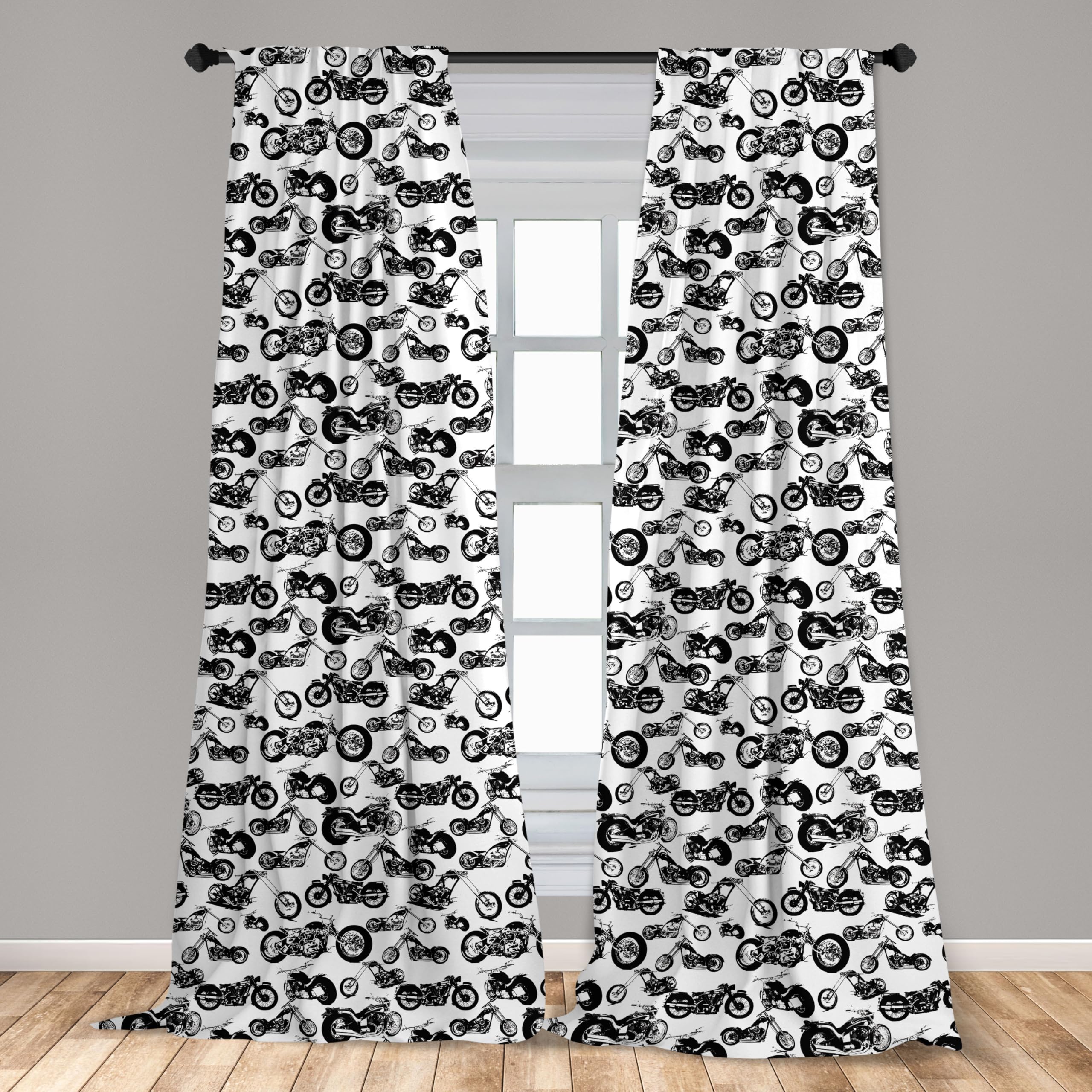 Ambesonne Motorcycle Racing Theme Black & White Curtains - 2 Panel Set (28x95 inches) for Living Room & Bedroom | Extreme Sports Decor | Durable Window Treatments for Biker Enthusiasts & Man Cave Decor