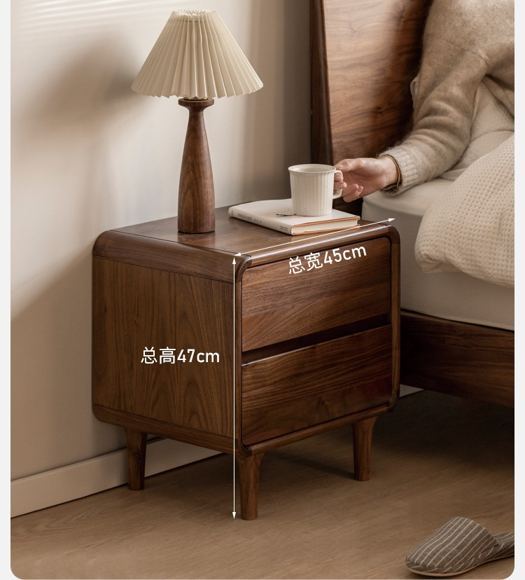 Black Walnut Solid Wood Minimalist Nightstand - Modern Bedside Table with Drawer for Bedroom, Living Room & Office - Durable & Stylish Storage Solution