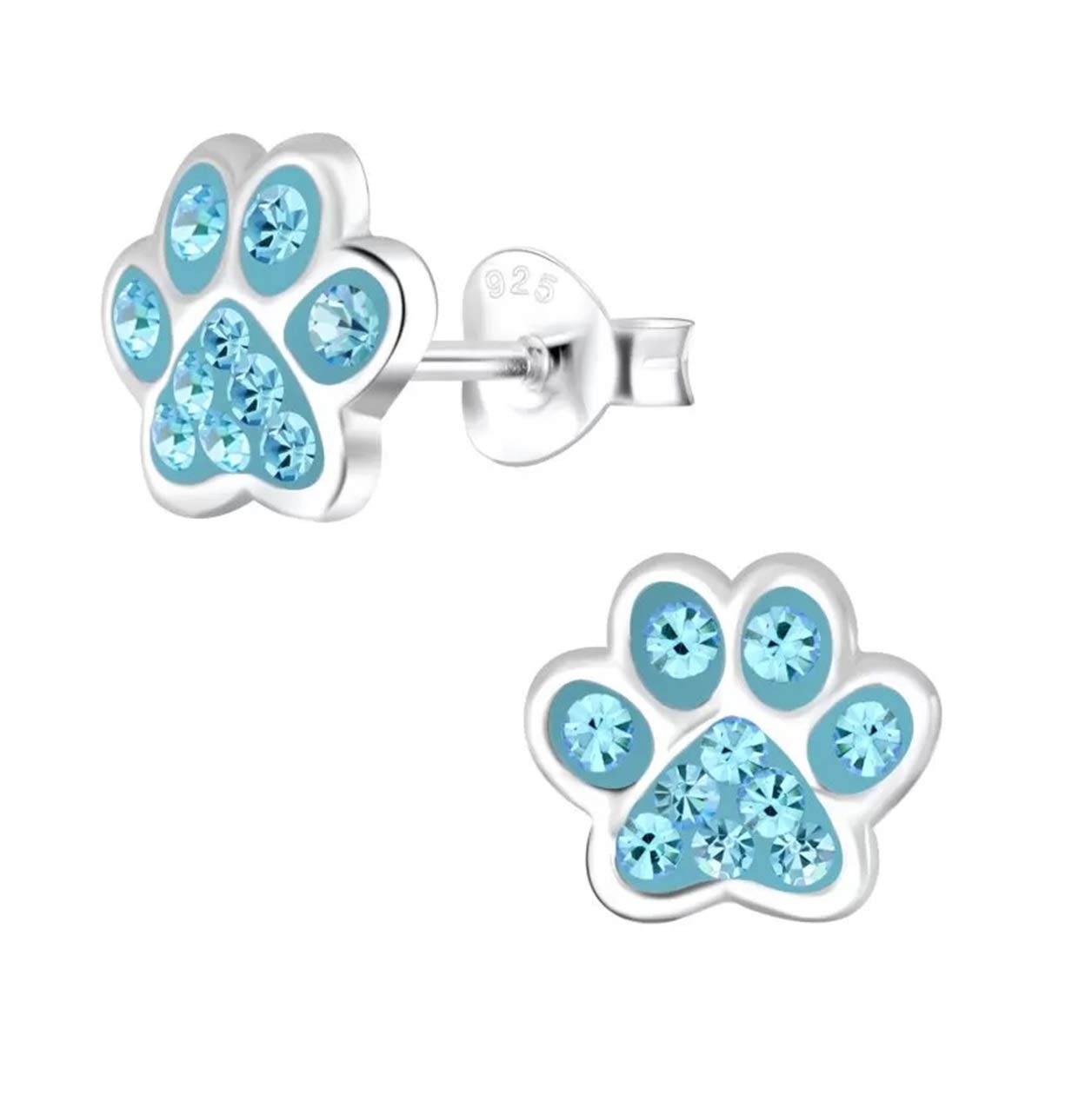 Blue Paw Print Earrings - Sterling Silver Stud Earrings with Crystal Stones for Women | Perfect Gift for Pet Lovers, Animal Jewelry for Casual Wear & Special Occasions