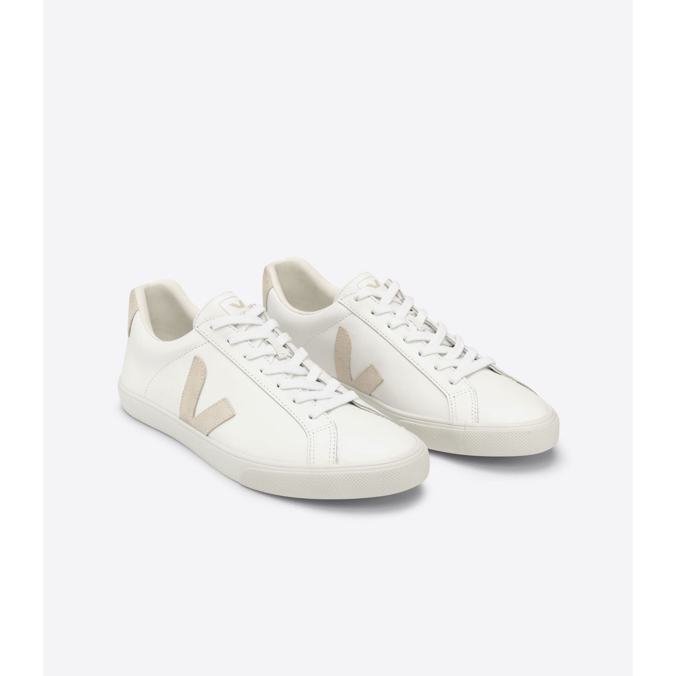 Veja Women's Esplar Leather Sneakers - White & Sable | Vegan Eco-Friendly Casual Shoes for Walking, Work & Everyday Wear