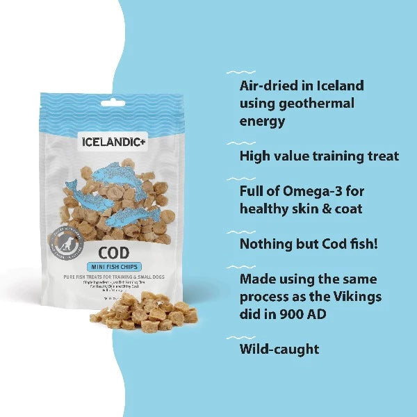 Premium Icelandic Cod Chips Mini Fish Snacks - All-Natural Dog Treats for Training & Rewards - Perfect for Small Breeds & Sensitive Stomachs