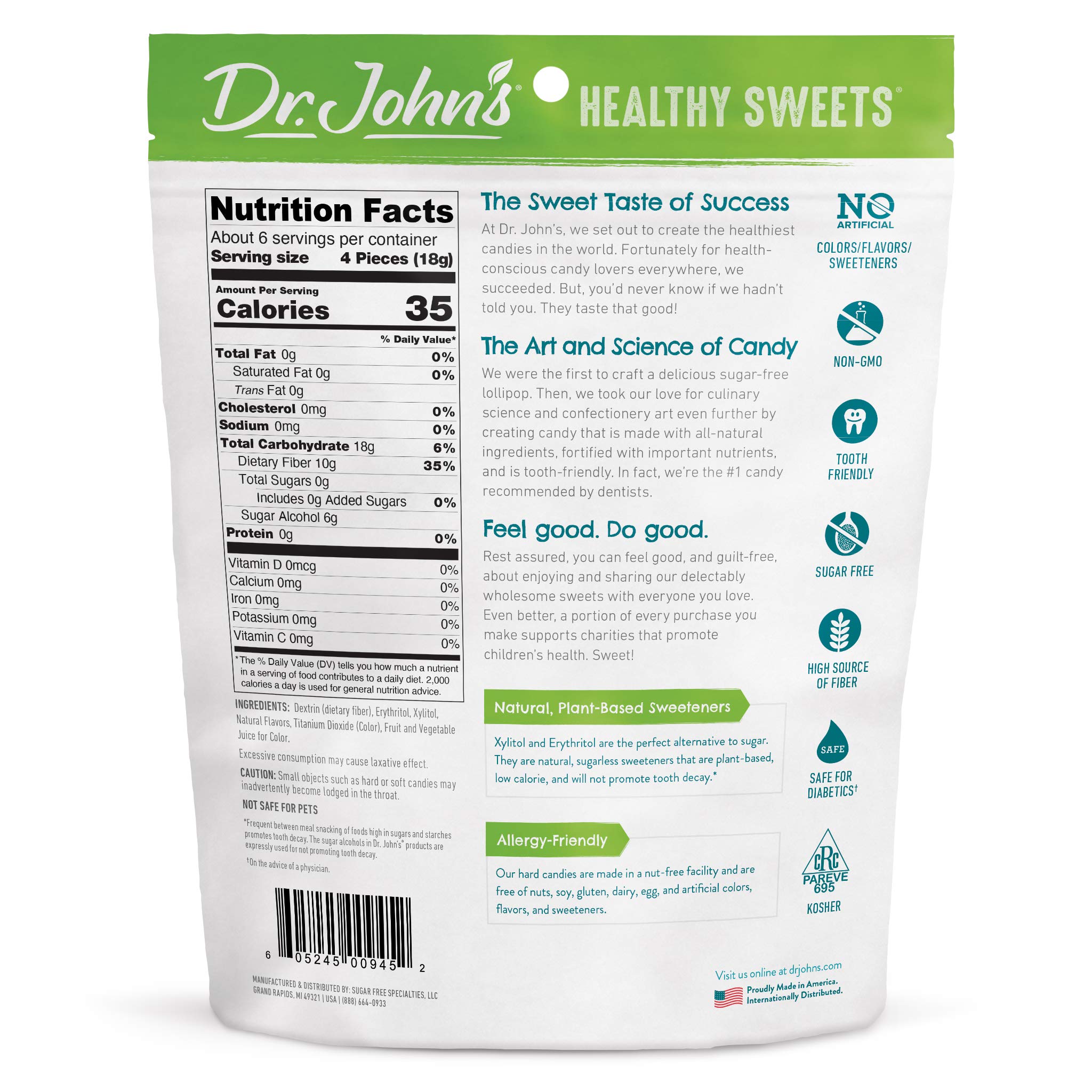 Dr. John’s Sugar Free Hard Candy - Zero Sugar, Low Calorie, Keto, Vegan & Gluten Free Peppermint Treats (24 Count, 3.85 oz) - Perfect for Diabetics, Weight Loss & Healthy Snacking at Home, Work or Travel