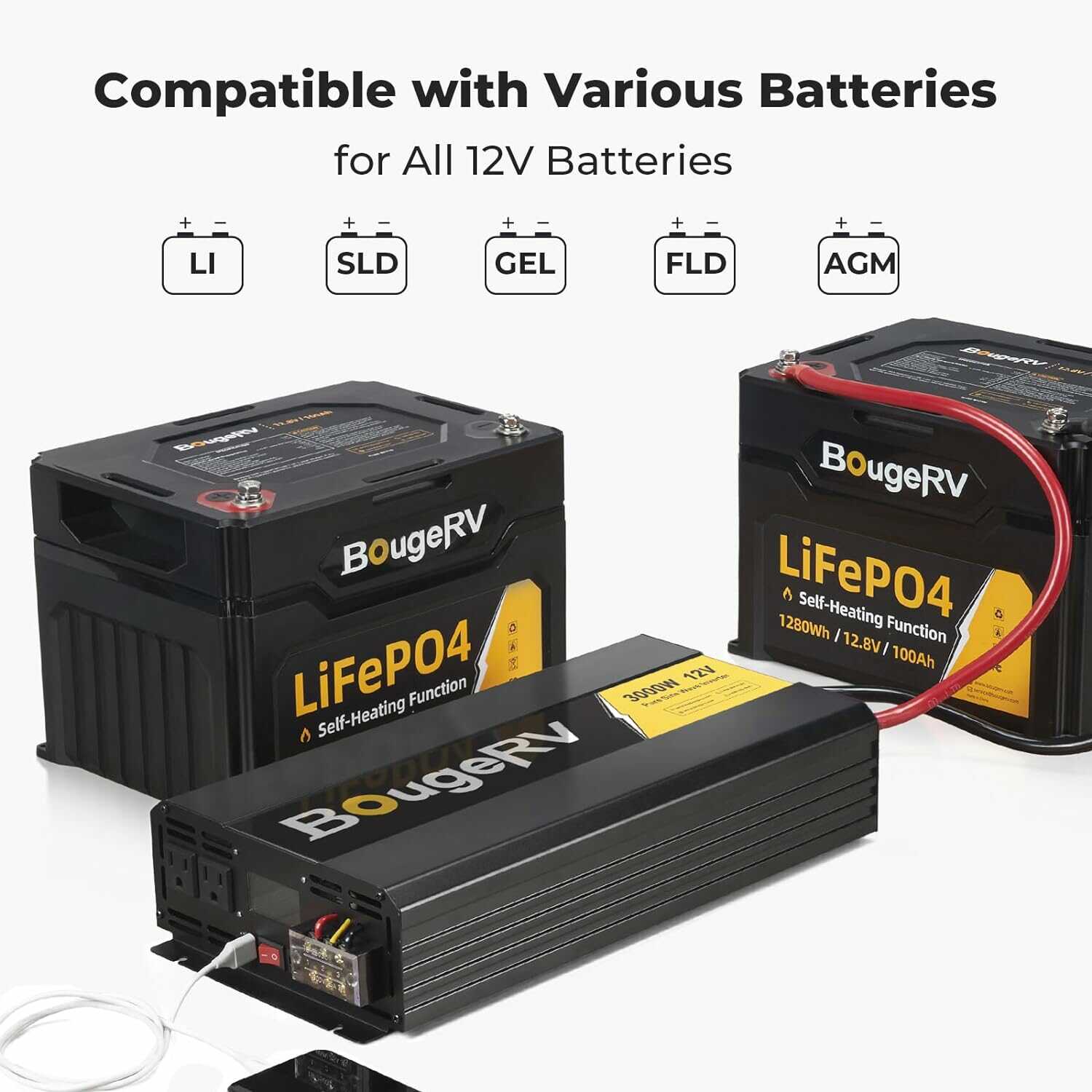 BougeRV 3000W 12V Pure Sine Wave Power Inverter for RV, Truck, Boat & Off-Grid Solar System - Reliable AC Power Conversion for Appliances & Electronics