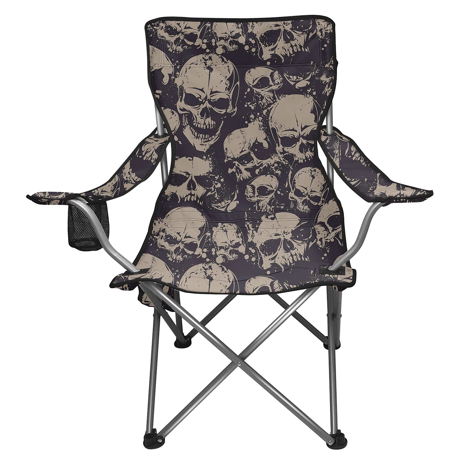 Frestree Oversized Skull Skeleton Beach Chair with Phone Holder, Tissue Pocket & Storage Bag - Heavy Duty Camping Chair for Outdoor, Backyard, Poolside & Beach Relaxation - Perfect for Summer Vacation, Picnics & Tailgating Parties