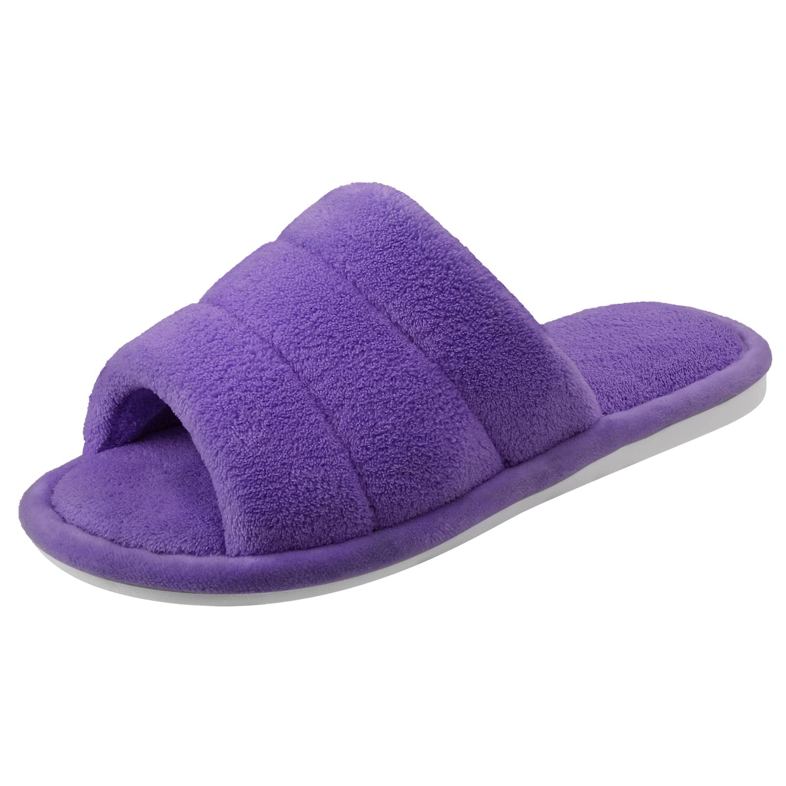 Shevalues Women's Terry Cloth Open Toe Slippers with Memory Foam - Soft & Comfortable Slip-On House Shoes for Relaxing at Home, Spa Days & Lounging
