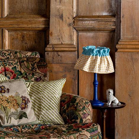 Flirty Skirt Seed Lampshade with Sky Blue Trim - Perfect for Bedroom, Nursery, and Boho Home Decor