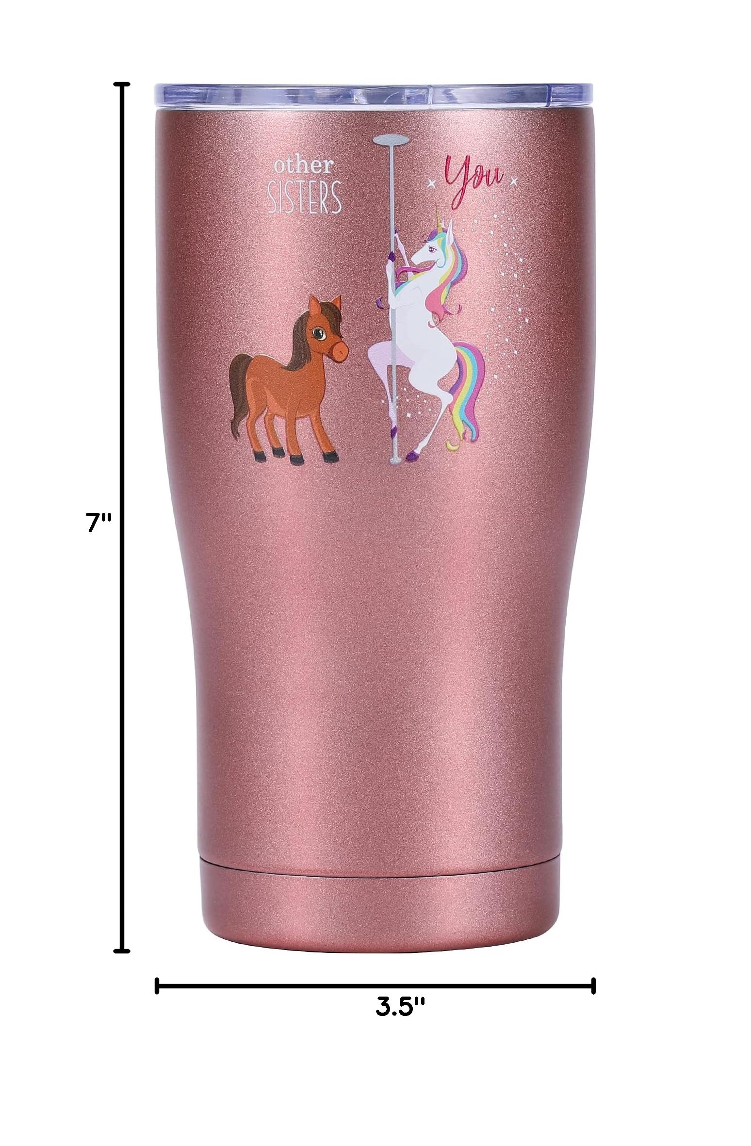 Shamone Unicorn Sister Tumbler 20oz - Insulated Stainless Steel Cup with Lid, Straw & Cleaning Brush - Funny Birthday & Christmas Gift for Sister (Rose Gold) - Perfect for Coffee, Tea & Cold Drinks at Work, School or Home