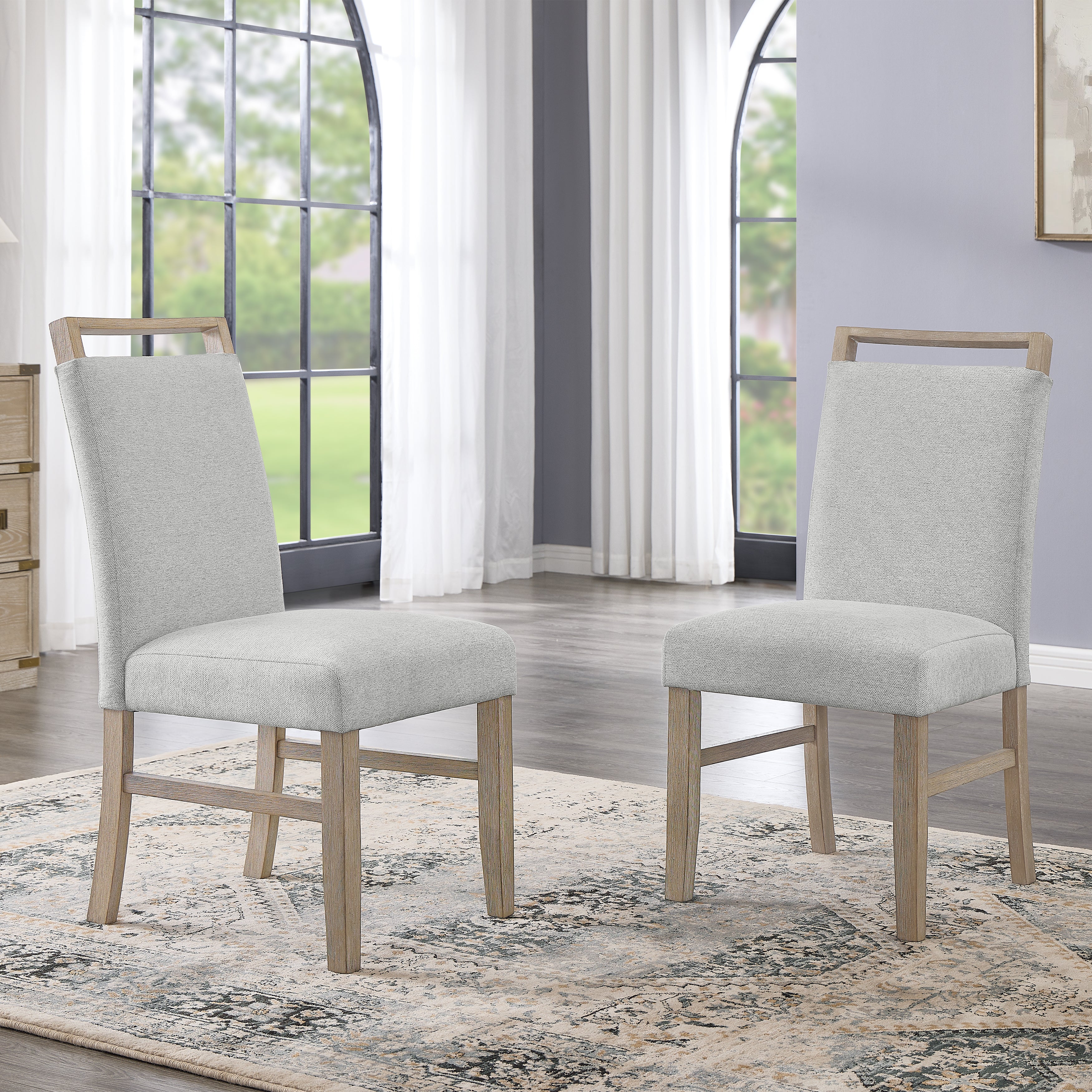 Roundhill Furniture Zelalle Upholstered Dining Chairs Set of 2 - Light Gray Fabric with Sturdy Rubberwood Legs, Comfortable Modern Kitchen & Dining Room Seating for Home, Restaurant or Office