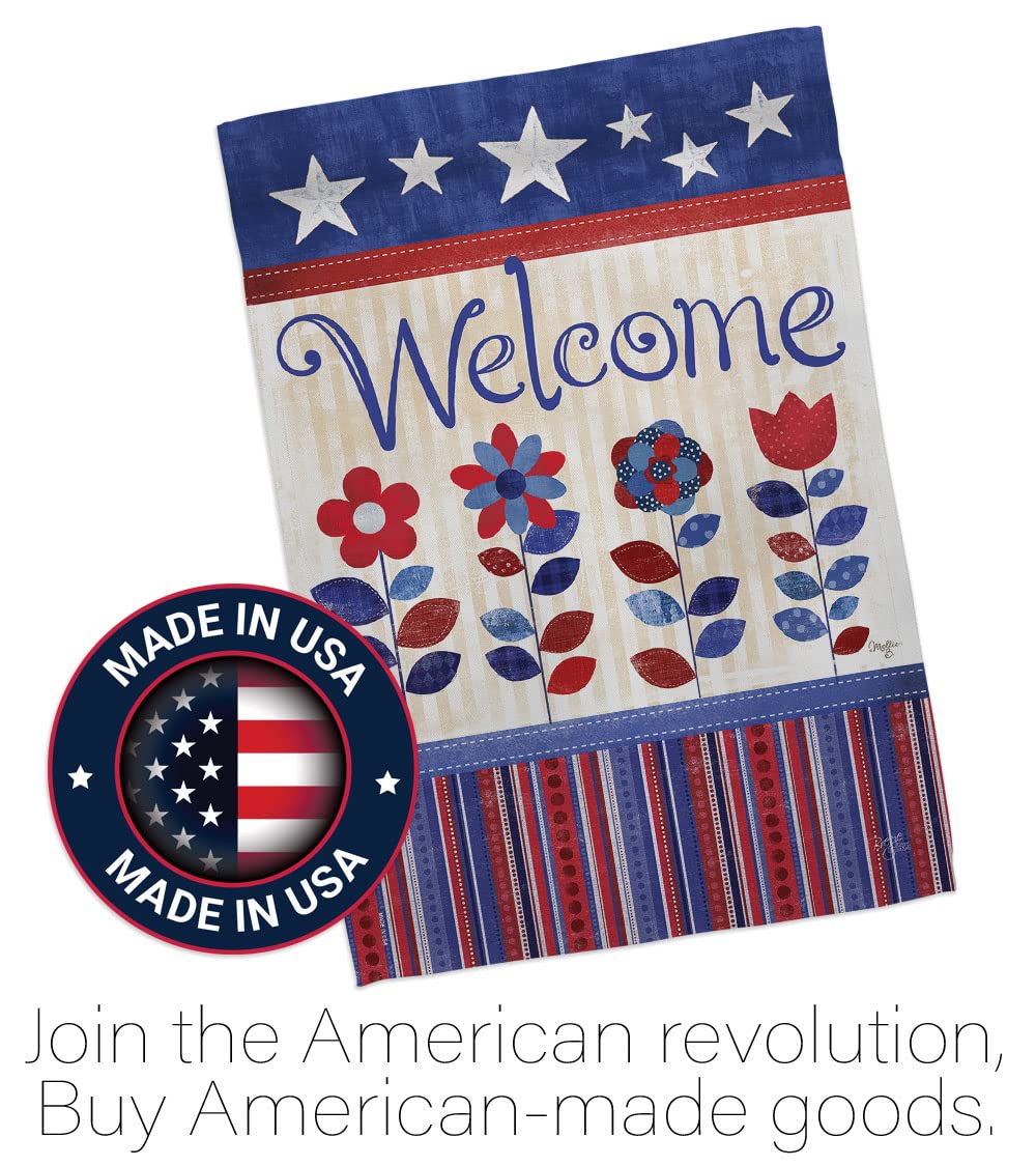Patriotic Welcome House Flag Set 28x40in w/Flagpole for Outdoor Decor
