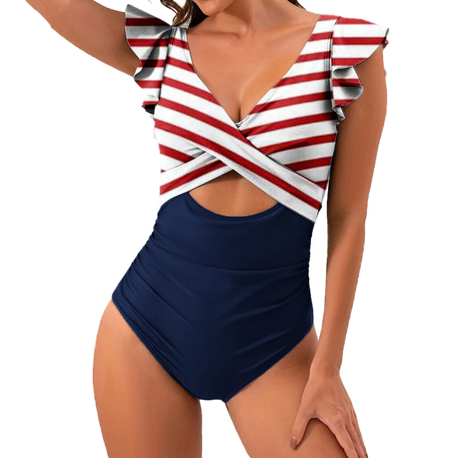 2024 Women's Ruffled One Piece Swimsuit - V Neck Tummy Control High Waisted Bathing Suit with Cutout Design | Perfect for Beach Vacations, Pool Parties & Summer Getaways