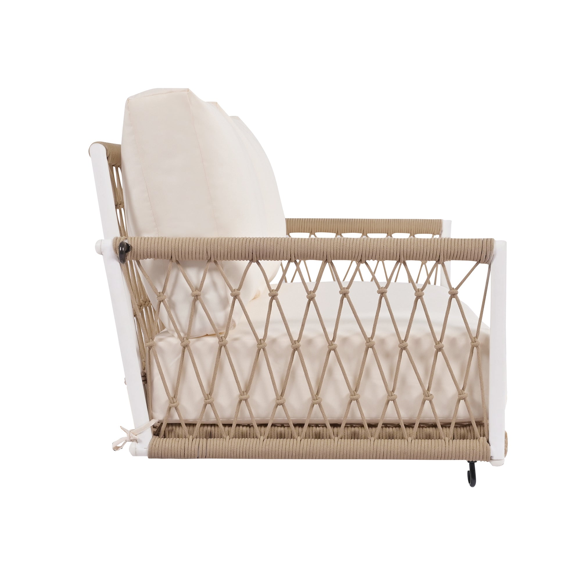 1 Piece Woven Rope Outdoor Swing Sofa with Soft Cushions - Seats 2 People - Perfect for Patio, Garden, Backyard, Balcony & Porch - Weather-Resistant Beige Hanging Chair for Relaxation & Leisure Time