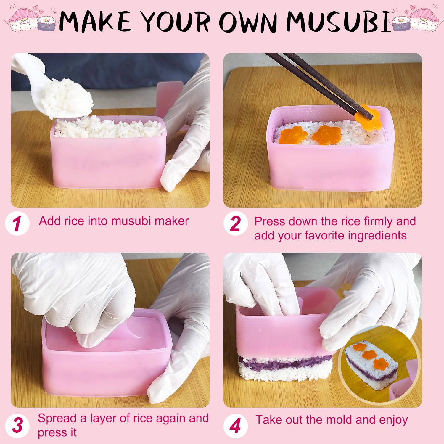 3-Pack Non-Stick Musubi Mold Maker Set - Sushi Press & Onigiri Rice Ball Maker for DIY Home Cooking, Bento Box Lunch Prep (Includes 3 Rice Ladles) - Perfect for Japanese Cuisine, Kids' Lunches & Party Snacks