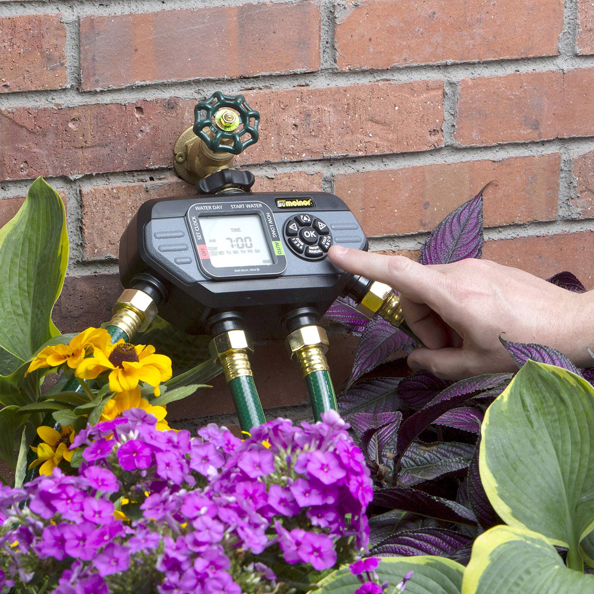 Melnor 65141AMZ 4-Zone Digital Water Timer - Automatic Garden Irrigation System for Lawns & Plants (Grey & Black) | Perfect for Sprinklers, Drip Irrigation & Outdoor Watering