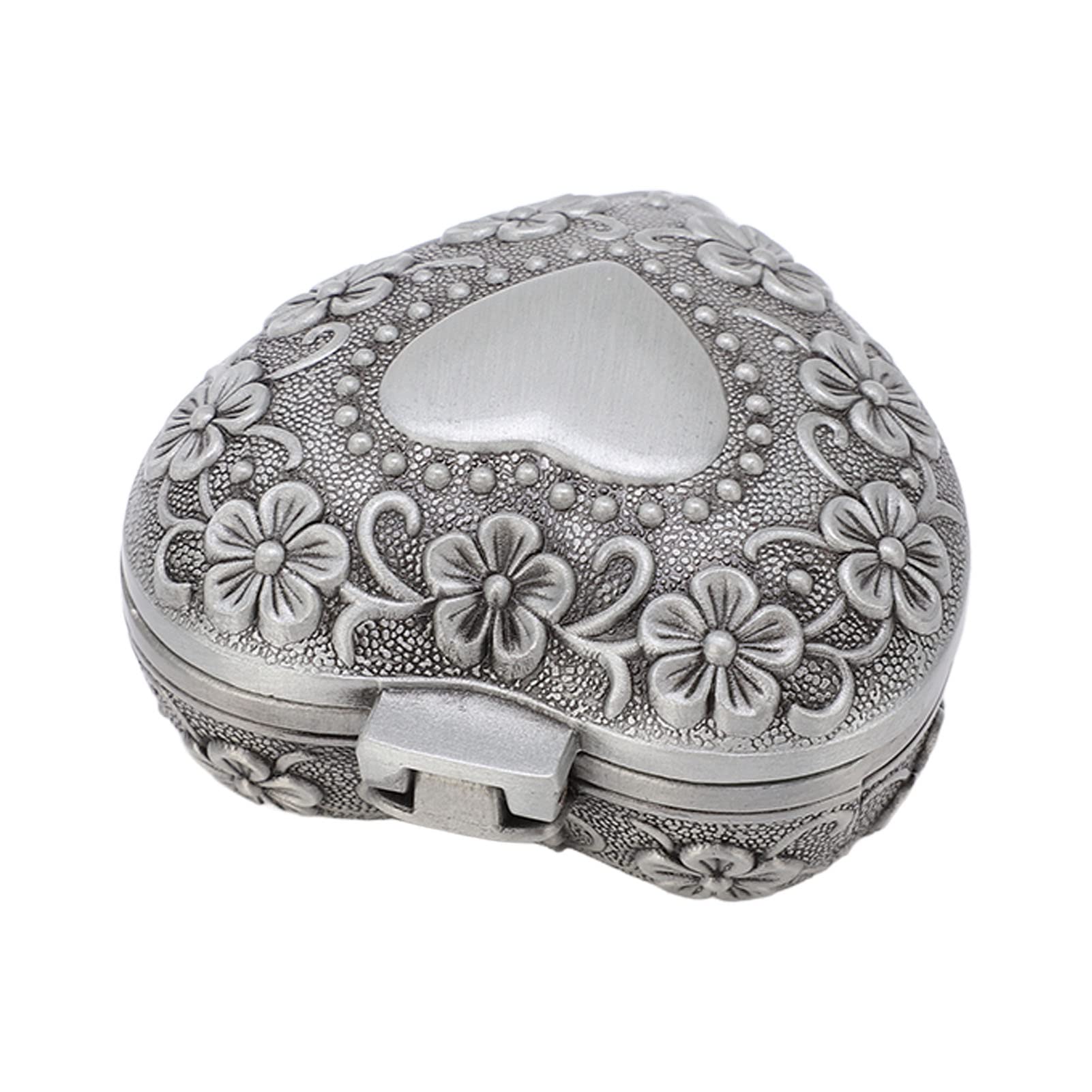 Vintage Metal Heart-Shaped Jewelry Box with Floral Carving - Omabeta Decorative Jewelry Storage for Rings, Necklaces & Gifts - Perfect for Bedroom Vanity, Wedding Decor & Valentine's Day Presents