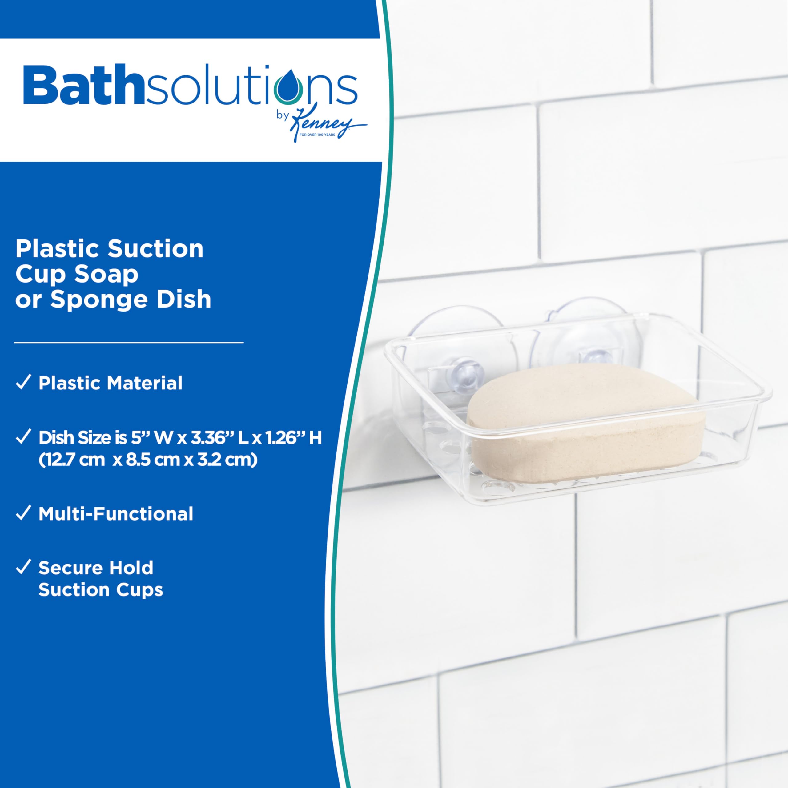 Kenney Clear Plastic Soap Bar Holder for Shower - Non-Slip Bathroom Organizer with Drainage Holes, Perfect for Showers, Bathtubs, and Sinks