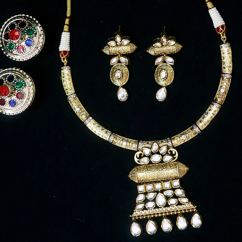 Exquisite Gold Plated Royal Kundan Necklace (D555) - Elegant Indian Jewelry for Weddings, Parties & Special Occasions