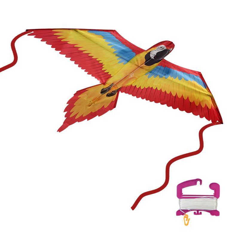 Vibrant Red 2D Macaw Kite - Large Colorful Parrot Kite for Outdoor Fun, Beach Flying, Park Activities & Family Bonding