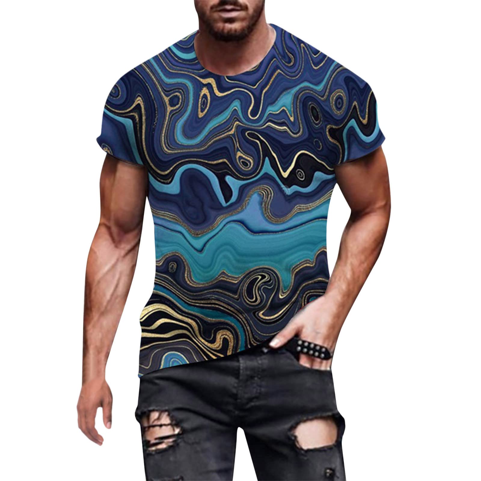 Men's Fashion V-Neck Short-Sleeve Button Down T-Shirt - Digital Printed Casual Summer & Spring Top for Leisure Wear | Gym, Beach, Office & Everyday Outfits