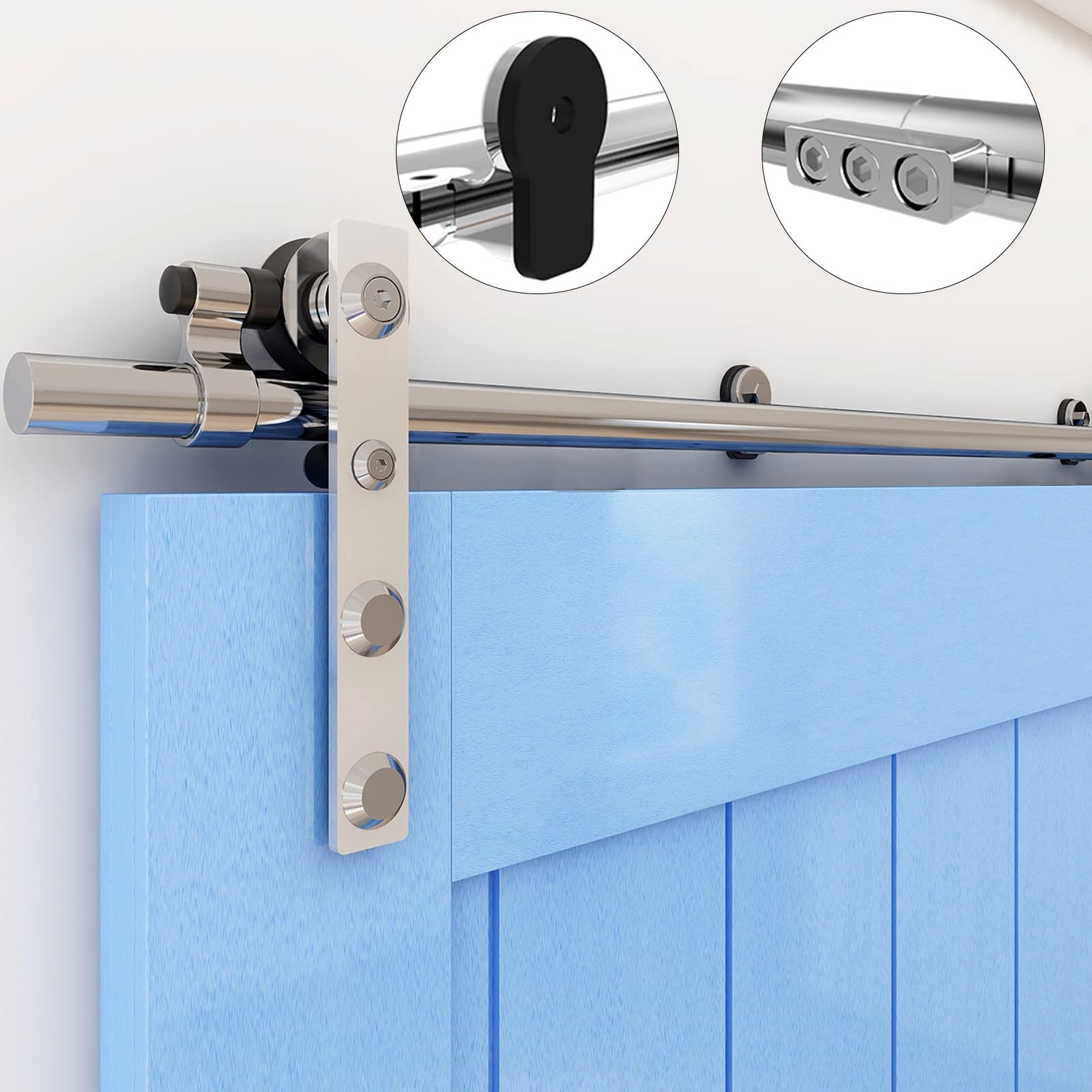 11FT Heavy Duty Stainless Steel Sliding Barn Door Hardware Kit for Single Wooden Door - Flat Shape Hanger - Perfect for Farmhouse, Loft & Rustic Home Decor