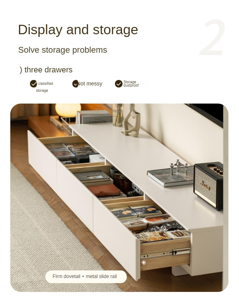 Solid Oak & Poplar Wood Retractable TV Stand Floor Cabinet - Modern TV Console for Living Room, Bedroom & Home Theater