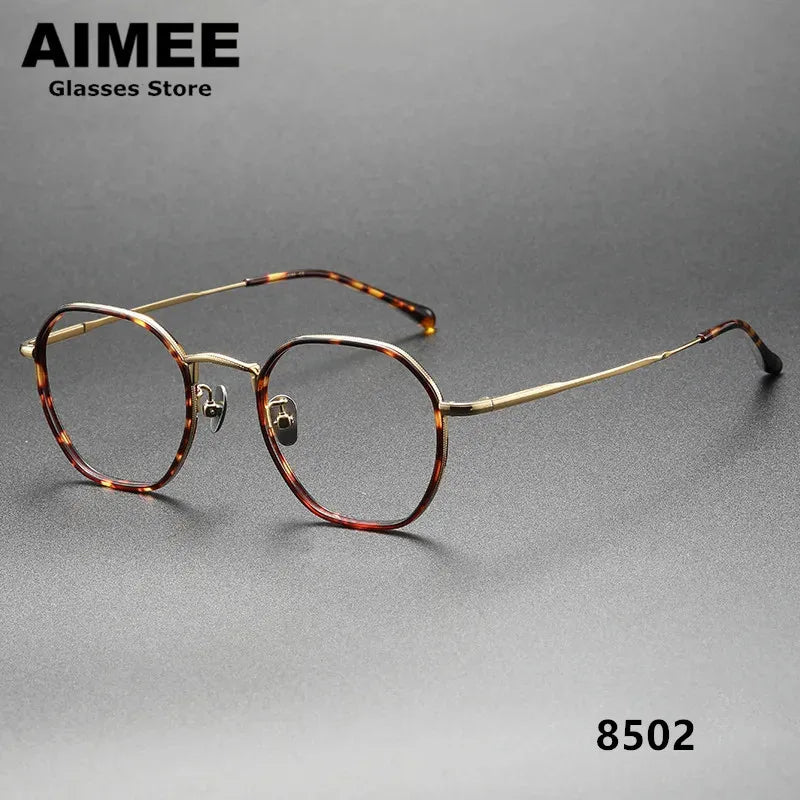 Aimee Men's Full Rim Polygon Round Titanium Acetate Eyeglasses 8502 - Lightweight & Durable Frame for Work, Reading & Everyday Use