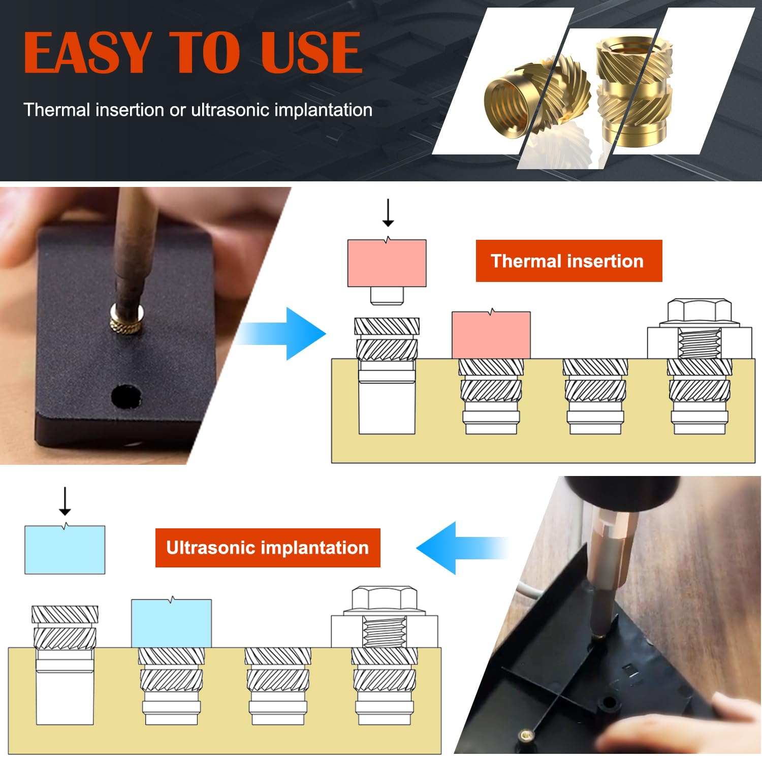 100Pcs M4 Heat Set Inserts - Brass Knurled Nuts for 3D Printing & Plastic Parts - Metric M4xL6xD6 Threaded Inserts - Perfect for DIY Projects, RC Models & Prototyping