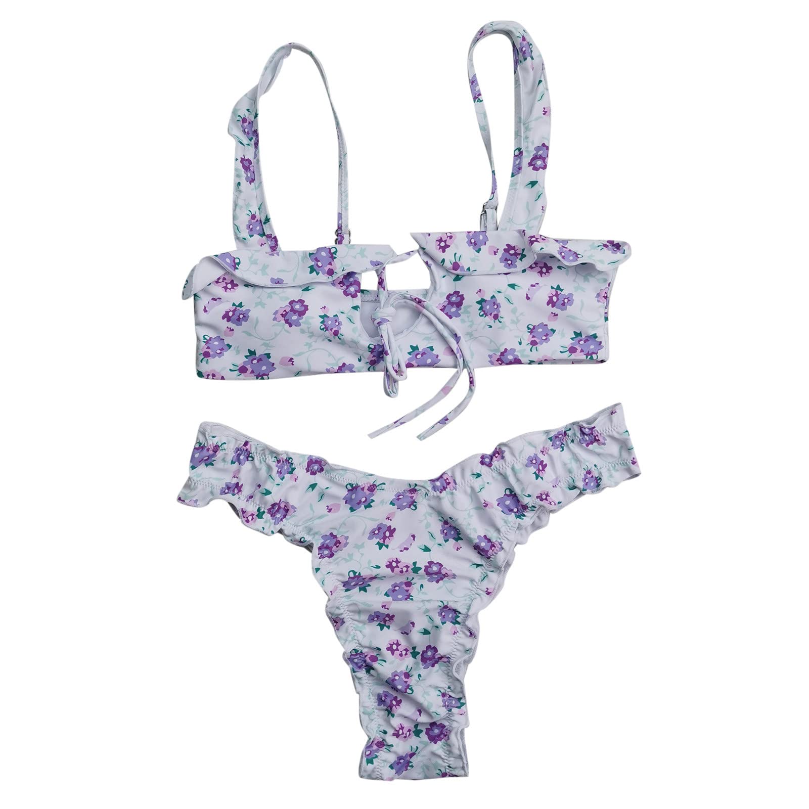 InKach Women's Sexy Ruffle Triangle Bikini Set - Backless 2 Piece Swimwear with Floral Print & Padded Cups | Perfect for Beach Vacations, Pool Parties & Summer Getaways