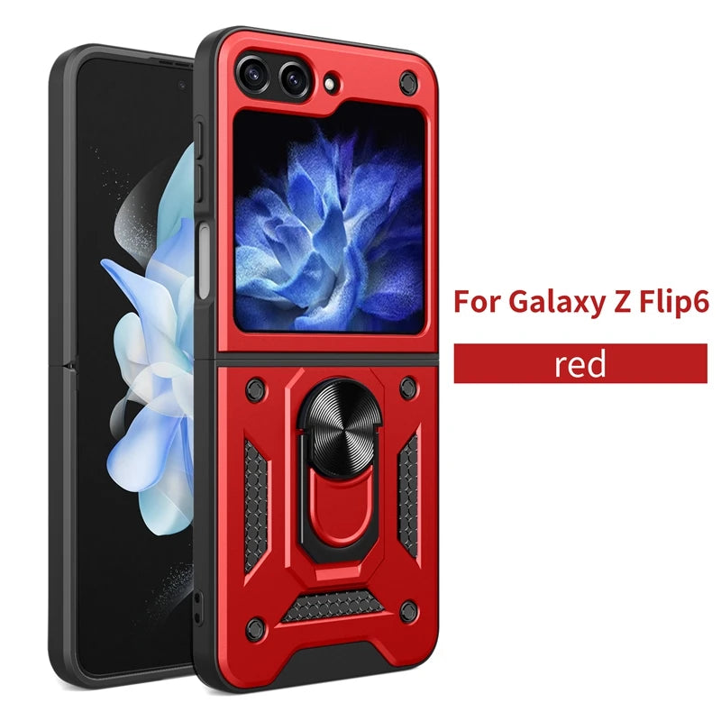 Samsung Galaxy Z Flip 6 Magnetic Car Mount Case with Ring Holder - Protective Armor Cover for Secure Phone Mounting While Driving