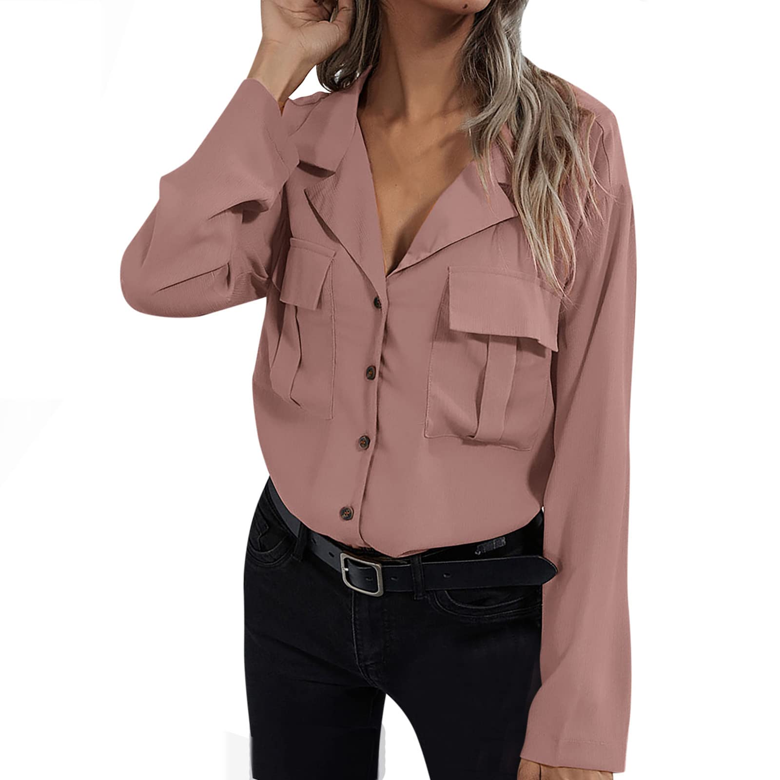 Women's Button Down Shirts 2022 | Long Sleeve Chiffon Tops for Fall | Dressy Casual & Work Blouses | Satin V-Neck T-Shirts | Perfect for Office, Date Night & Everyday Wear