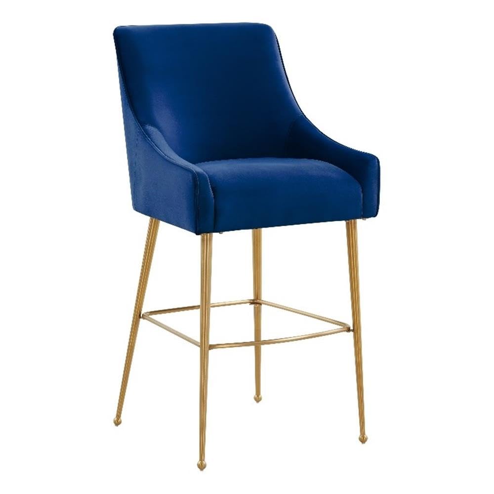 TOV Furniture Beatrix Navy Blue Velvet Counter Stool with Gold Metal Legs - 24