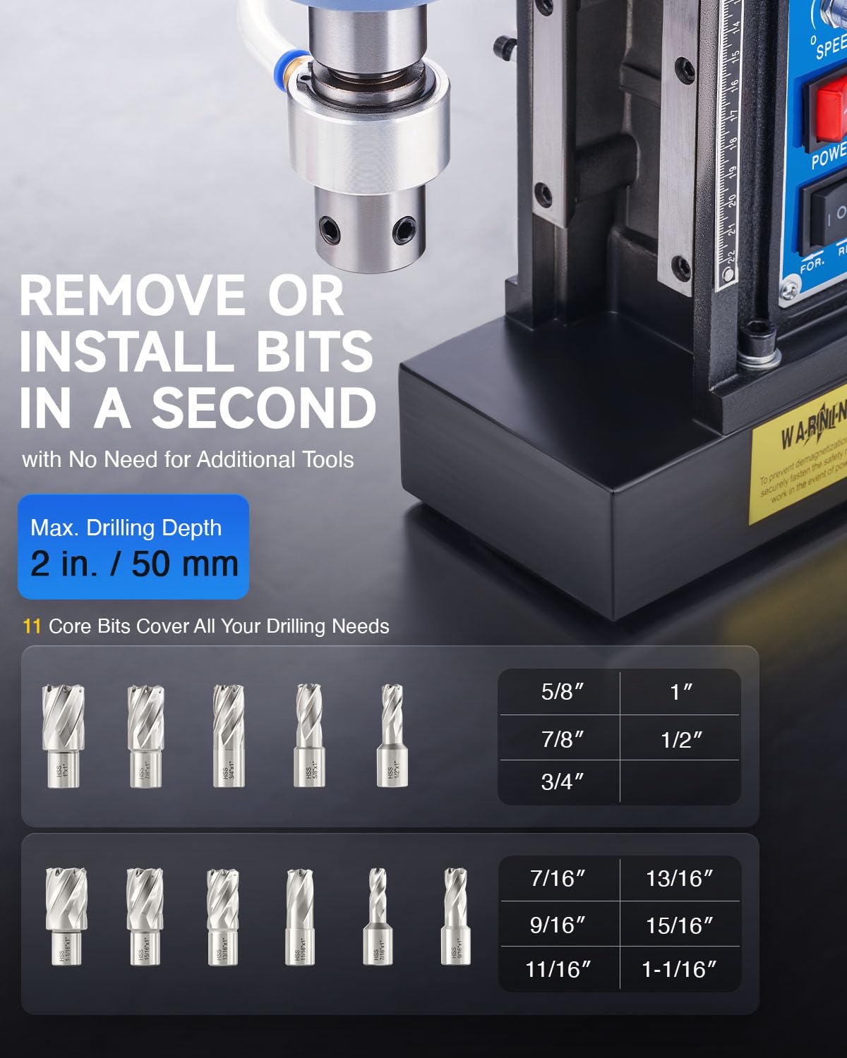ZELCAN 1550W Magnetic Drill Press with 11 Drill Bits - 2
