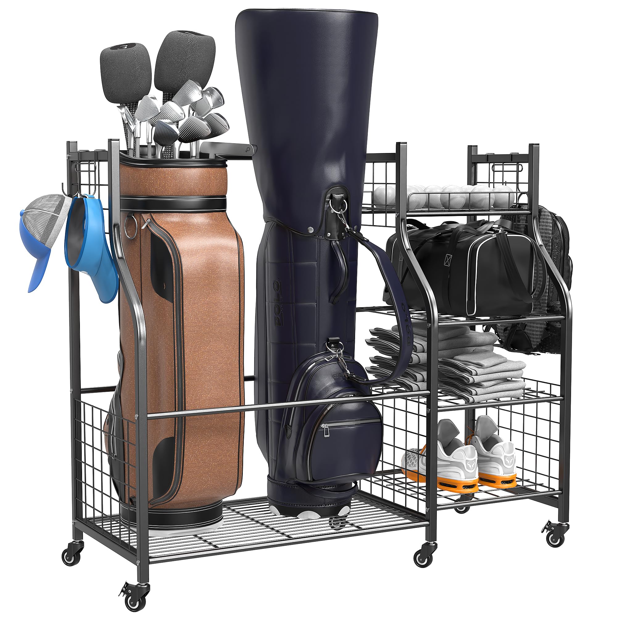 Heavy Duty Freestanding Golf Bag Holder Stand - Golf Club Storage Organizer Rack for Garage, Home, or Office - Perfect for Organizing Golf Equipment and Accessories