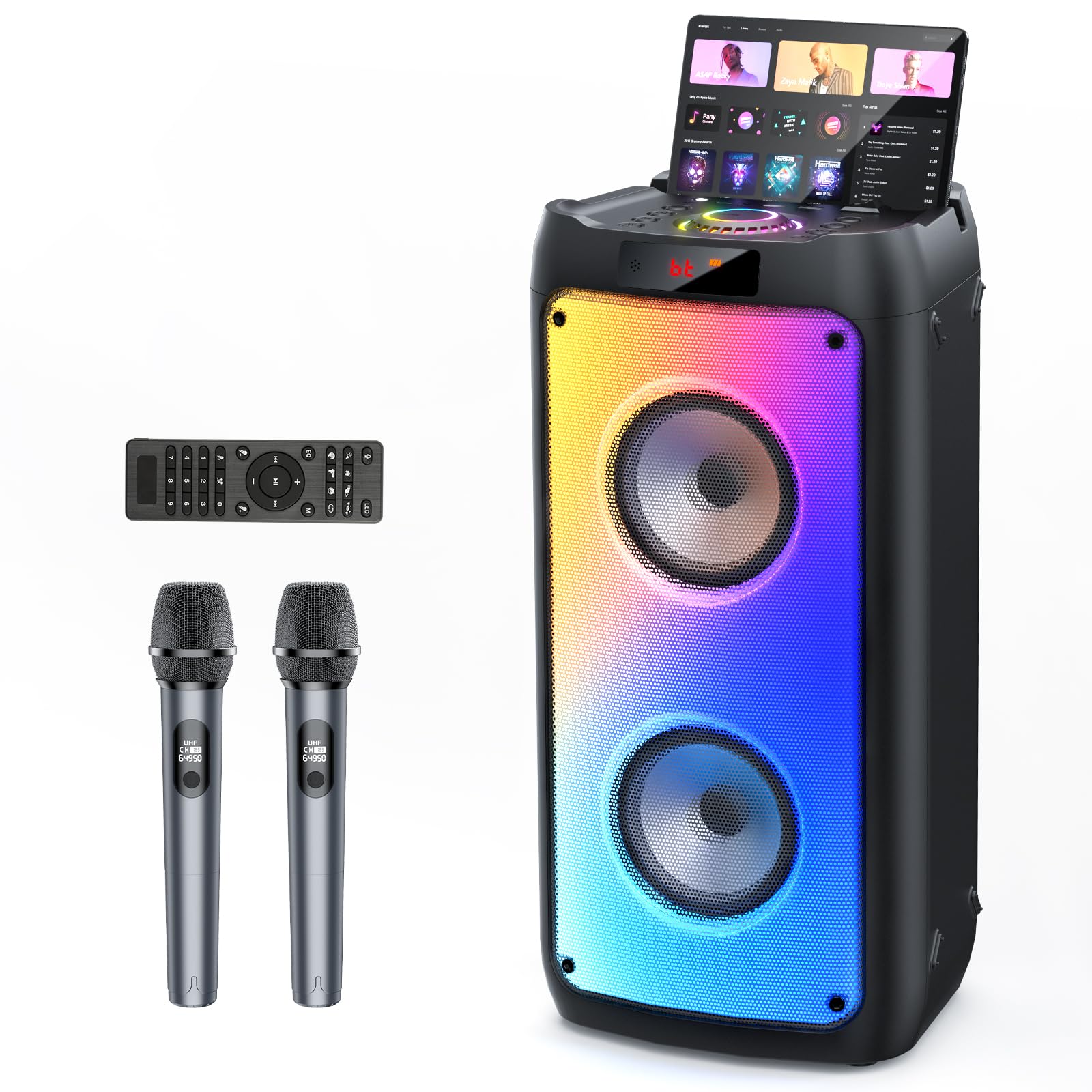 Portable Karaoke Machine with 2 Wireless Microphones - Bluetooth Speaker for Adults & Kids - Party PA System with Disco Lights & Subwoofer - Perfect for Home Parties, Birthday Celebrations & Family Gatherings - Ideal Gift for Music Lovers