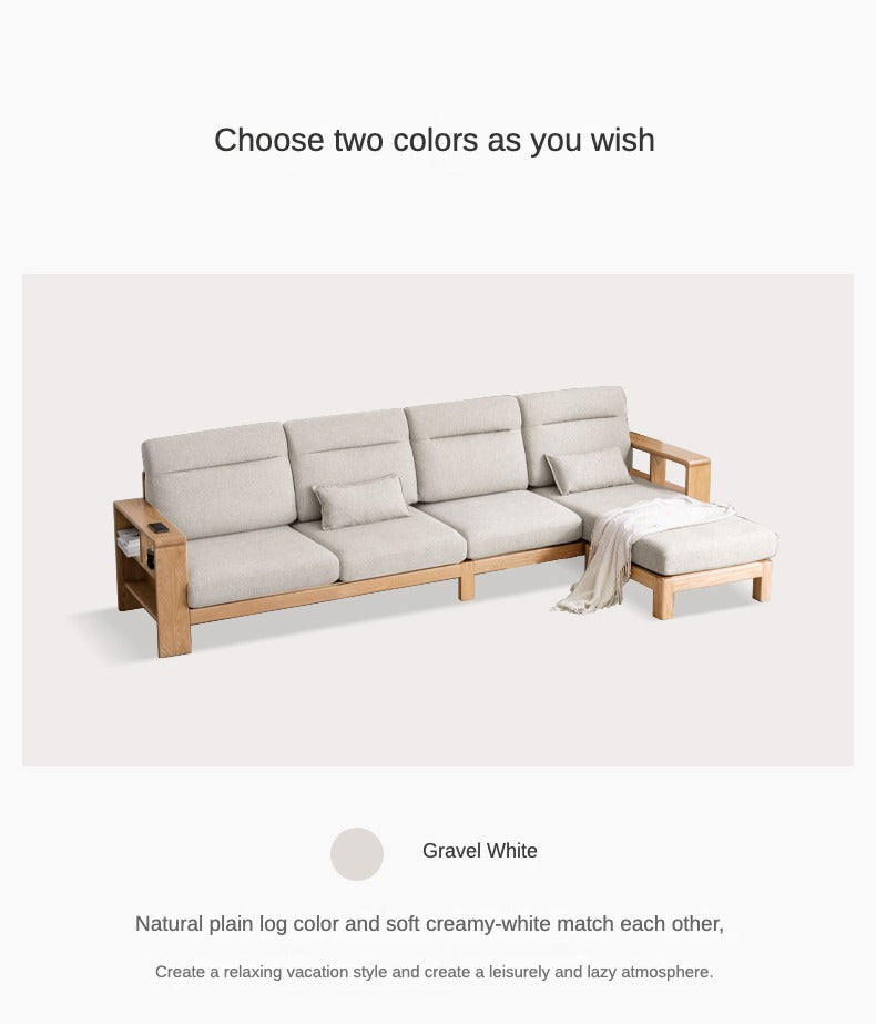 Premium Oak Solid Wood Sectional Sofa Set - Modern L-Shaped Couch with Storage for Living Room, Lounge & Family Room - Durable Hardwood Furniture for Home Decor