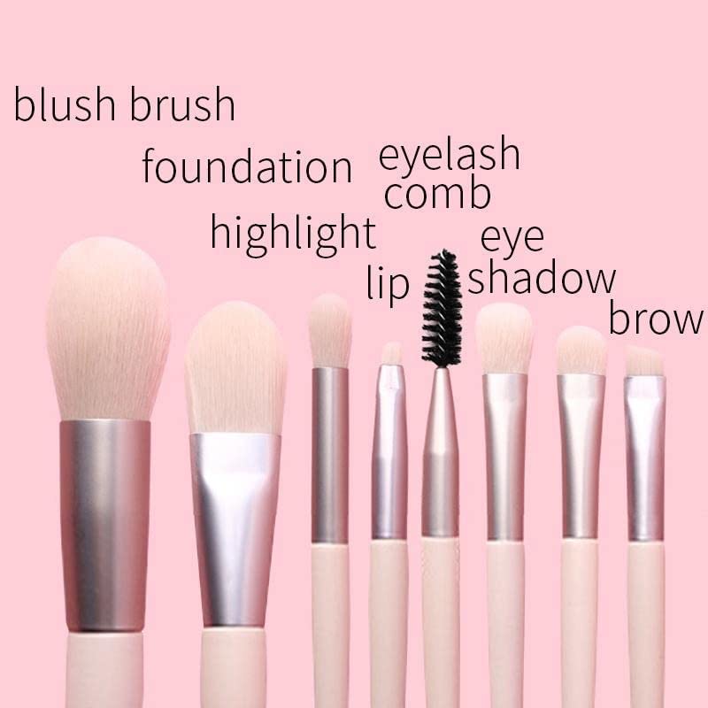 Sunaina Mini Peach Makeup Brush Set with Case - 8-Piece Foundation, Powder, Blush, Eyeshadow & Lip Brush Kit for Travel & Everyday Makeup Application