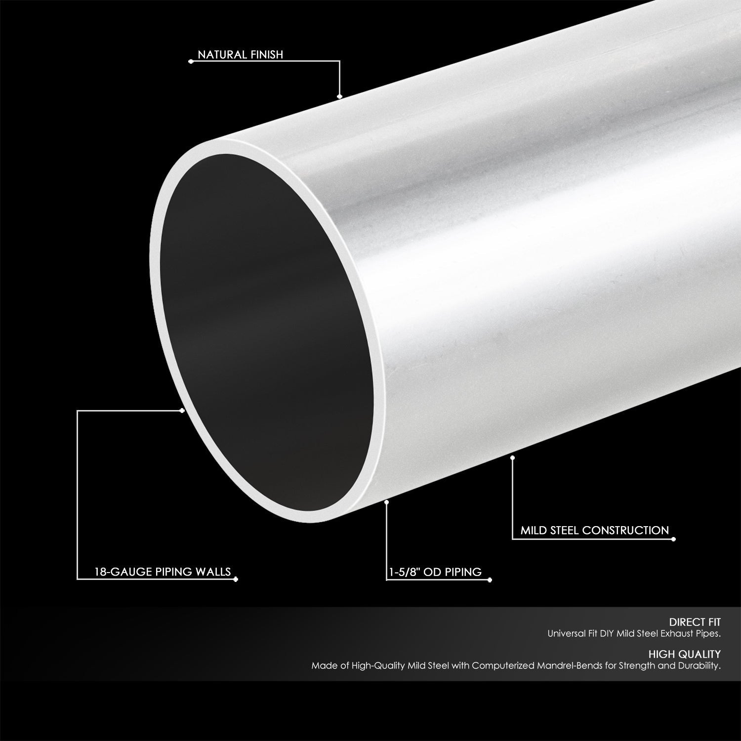 1 5/8 Inch OD 180 Degree U Bend Exhaust Pipe - High Performance Exhaust System for Cars, Trucks & Motorcycles
