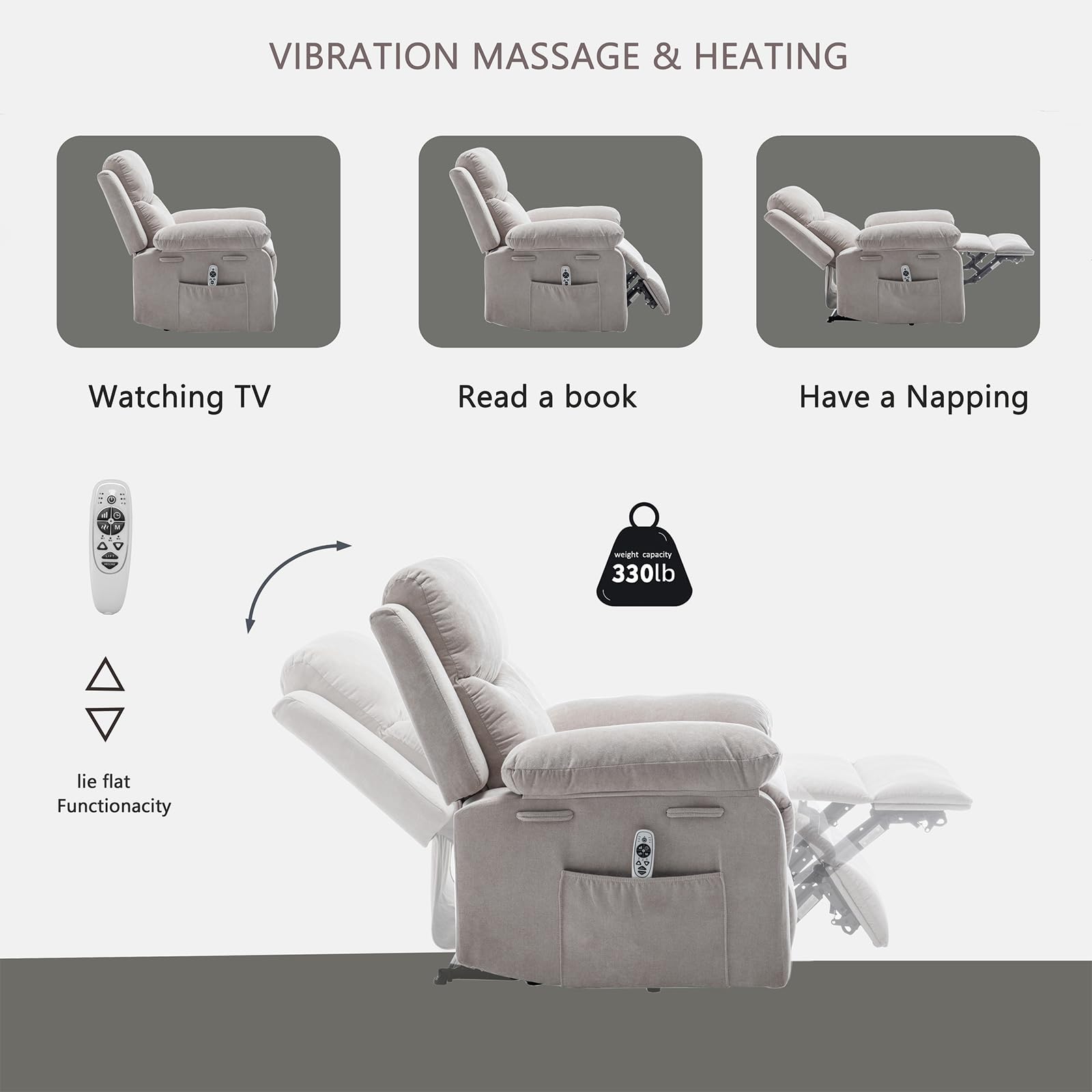 Adjustable Power Recliner Chair with Massage & Heating - Electric Lift Reclining Sofa for Living Room, Bedroom - Ergonomic Comfort for Relaxation, Watching TV & Napping (Beige)