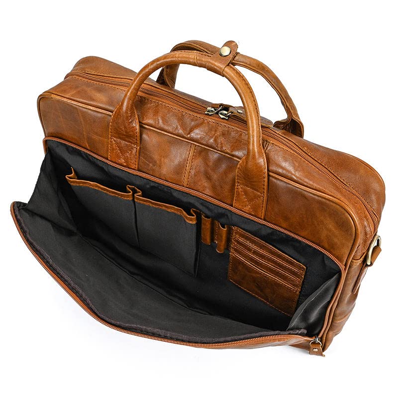 14 Inch Leather Laptop Briefcase for Men & Women - Professional Business Bag with Adjustable Shoulder Strap - Perfect for Office, Work, Travel & Commuting