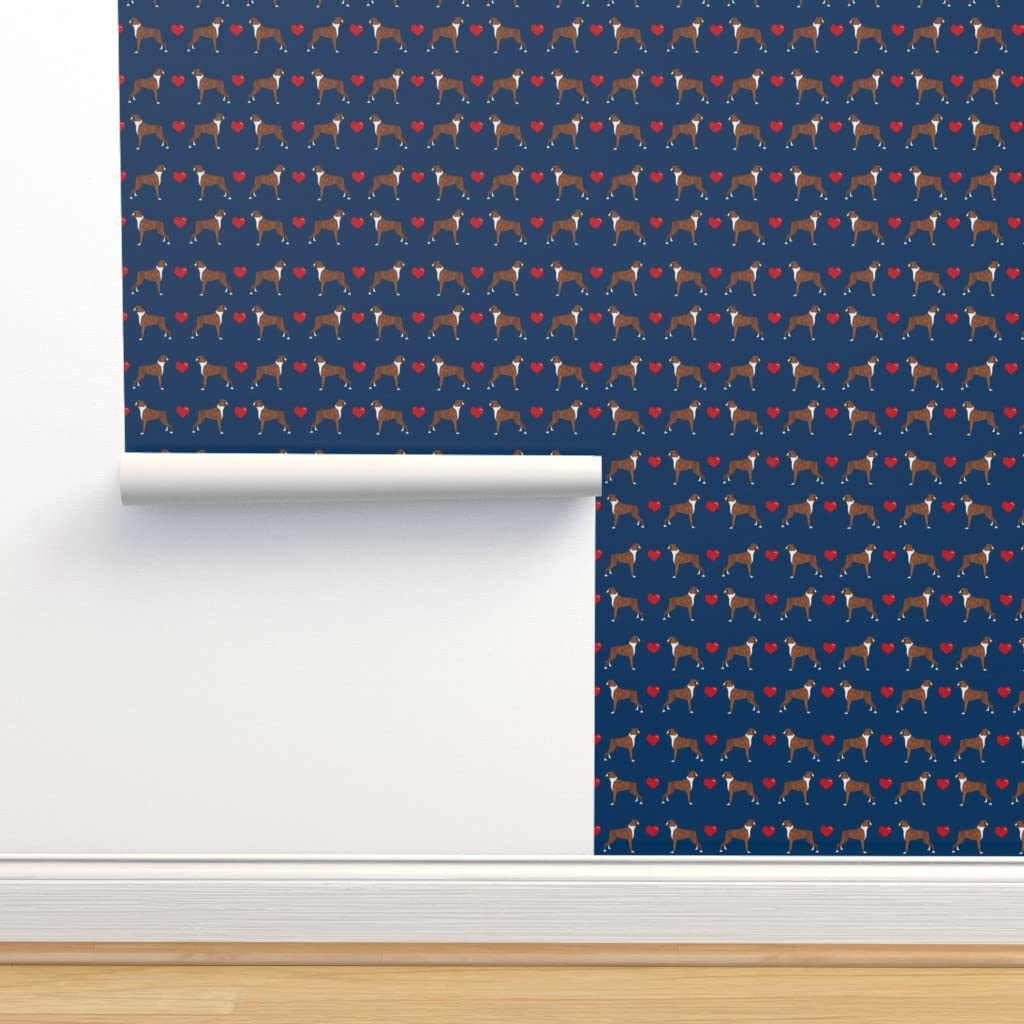 Boxer Dog Valentine's Day Peel & Stick Wallpaper - 9ft x 2ft Navy Blue Removable Self-Adhesive Wall Decal for Bedroom, Nursery & Home Decor | Cute Heart Pattern by Spoonflower