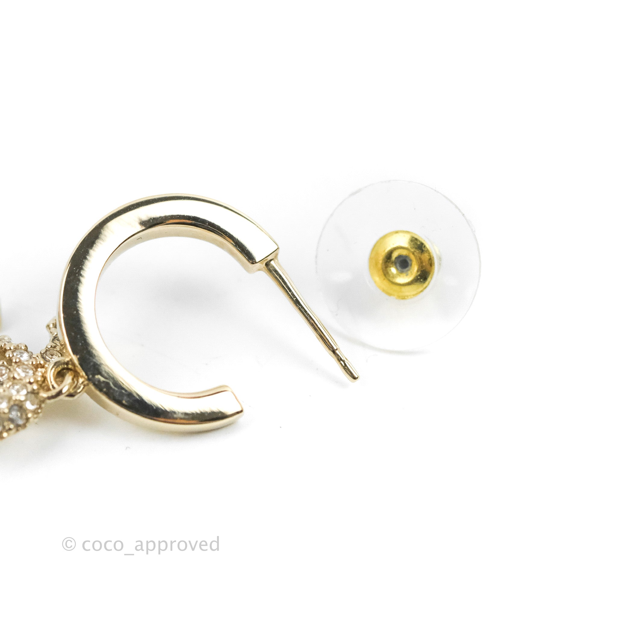 Chanel CC Crystal Hoop Earrings 22K Gold Tone Luxury Fashion Jewelry - Perfect for Parties, Weddings & Special Occasions